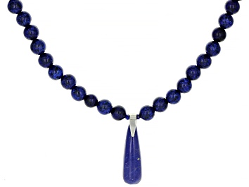 Picture of Blue Lapis Lazuli Rhodium Over Sterling Silver Necklace