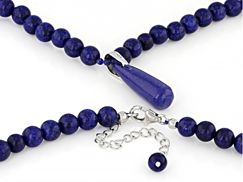 Blue Lapis Lazuli Rhodium Over Sterling Silver Necklace