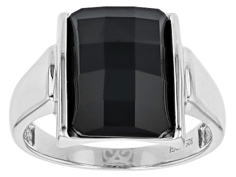 Black Onyx Rhodium Over Sterling Silver Ring