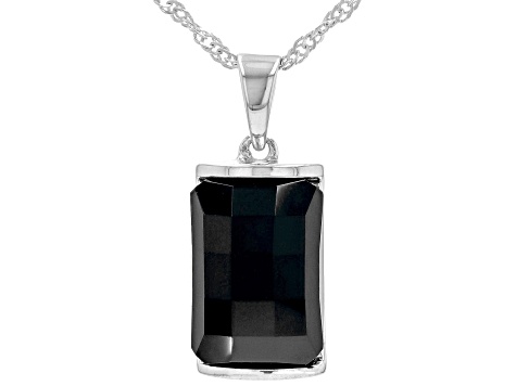 Black Onyx Rhodium Over Sterling Silver Pendant with Chain