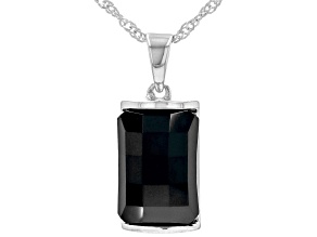 Black Onyx Rhodium Over Sterling Silver Pendant with Chain