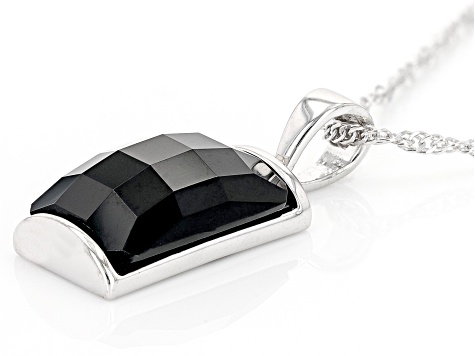 Black Onyx Rhodium Over Sterling Silver Pendant with Chain