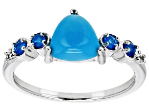 Sleeping Beauty Turquoise, Neon Apatite & White Zircon Rhodium Over Sterling Silver Ring .18ctw