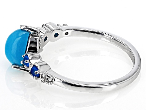 Sleeping Beauty Turquoise, Neon Apatite & White Zircon Rhodium Over Sterling Silver Ring .18ctw