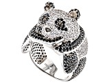 Black Spinel With White Zircon Rhodium Over Sterling Silver Panda Ring 2.97ctw