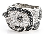 Black Spinel With White Zircon Rhodium Over Sterling Silver Panda Ring 2.97ctw