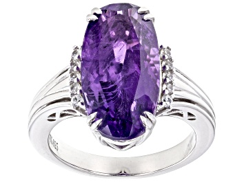 Picture of Purple African Amethyst With White Zircon Rhodium Over Sterling Silver Ring 6.47ctw