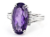 Purple African Amethyst With White Zircon Rhodium Over Sterling Silver Ring 6.47ctw