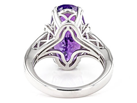 Purple African Amethyst With White Zircon Rhodium Over Sterling Silver Ring 6.47ctw
