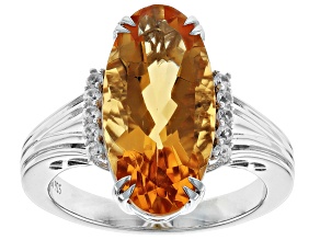 Yellow Citrine Rhodium Over Sterling Silver Ring 5.93ctw
