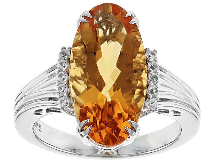 ラシュトン　RUSTON Yellow Citrine Rhodium Over Sterling Silver Ring 5.93ctw