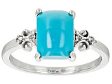 Sleeping Beauty Turquoise With White Zircon Rhodium Over Sterling Silver Ring .03ctw