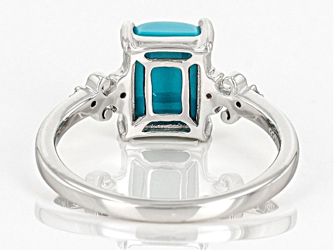 Sleeping Beauty Turquoise With White Zircon Rhodium Over Sterling Silver Ring .03ctw