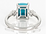 Sleeping Beauty Turquoise With White Zircon Rhodium Over Sterling Silver Ring .03ctw