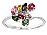 Multi-Tourmaline Rhodium Over Sterling Silver Bypass Ring .75ctw