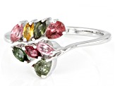 Multi-Tourmaline Rhodium Over Sterling Silver Bypass Ring .75ctw