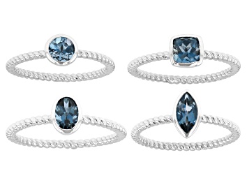 Picture of London Blue Topaz Rhodium Over Sterling Silver Ring Set of 4 1.96ctw