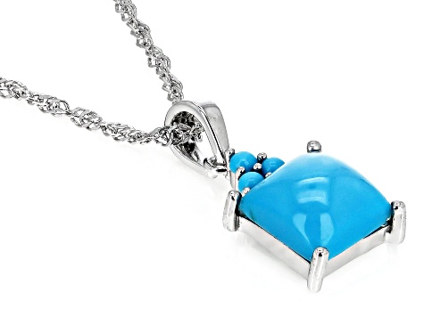 Blue Sleeping Beauty Turquoise Rhodium Over Sterling Silver Pendant With Chain