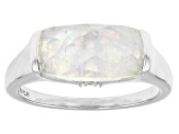 Rainbow Moonstone With White Zircon Rhodium Over Sterling Silver Ring .01ctw