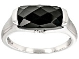 Black Onyx With White Zircon Rhodium Over Sterling Silver Ring .01ctw