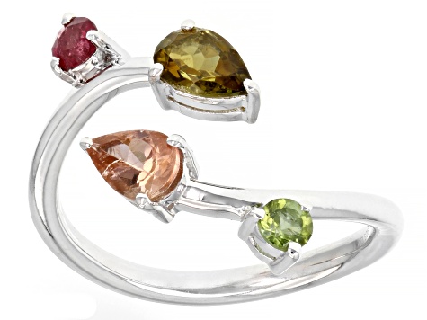 Multi-Tourmaline Rhodium Over Sterling Silver Ring .90ctw