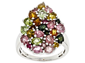 Multi-Tourmaline Rhodium Over Sterling Silver Ring 3.12ctw