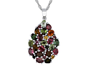 Multi-Tourmaline Rhodium Over Sterling Silver Pendant with Chain 3.12ctw