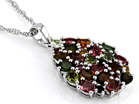 Multi-Tourmaline Rhodium Over Sterling Silver Pendant with Chain 3.12ctw