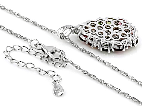 Multi-Tourmaline Rhodium Over Sterling Silver Pendant with Chain 3.12ctw