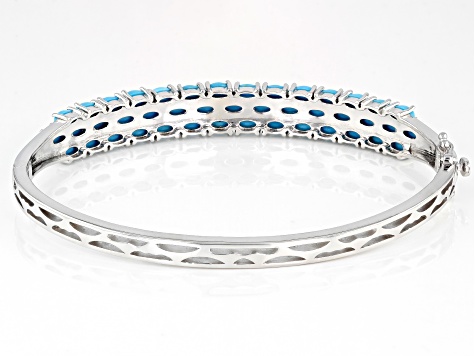 Blue Sleeping Beauty Turquoise Rhodium Over Sterling Silver Bangle Bracelet