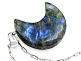 Gray Labradorite Rhodium Over Sterling Silver Pendant With Paperclip Chain