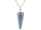 Blue Angelite Rhodium Over Sterling Silver Pendant With Paperclip Chain