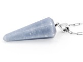 Blue Angelite Rhodium Over Sterling Silver Pendant With Paperclip Chain