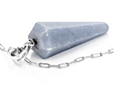 Blue Angelite Rhodium Over Sterling Silver Pendant With Paperclip Chain