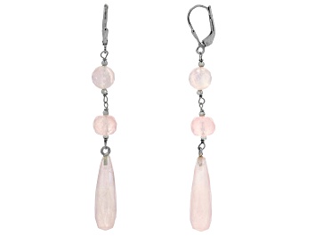 Picture of Pink Rose Quartz Rhodium Over Sterling Silver Dangle Earrings