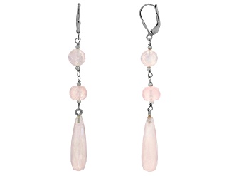 Pink Rose Quartz Rhodium Over Sterling Silver Dangle Earrings