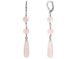 Pink Rose Quartz Rhodium Over Sterling Silver Dangle Earrings