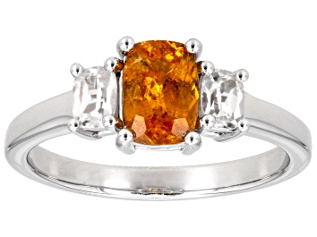 Picture of Orange Spessartite With White Zircon Rhodium Over Sterling Silver Ring 1.38ctw
