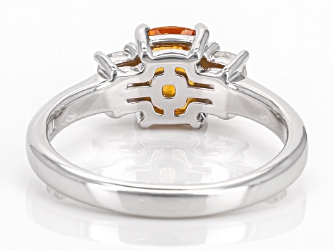 Orange Spessartite With White Zircon Rhodium Over Sterling Silver Ring 1.38ctw