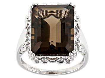 Picture of Brown Smoky Quartz Rhodium Over Sterling Silver Ring 9.90ct
