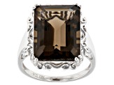 Brown Smoky Quartz Rhodium Over Sterling Silver Ring 9.90ct