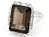 Brown Smoky Quartz Rhodium Over Sterling Silver Ring 9.90ct