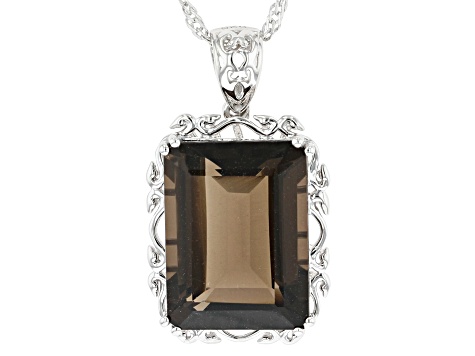 Brown Smoky Quartz Rhodium Over Sterling Silver Pendant With Chain 9.90ct