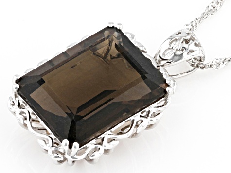 Brown Smoky Quartz Rhodium Over Sterling Silver Pendant With Chain 9.90ct