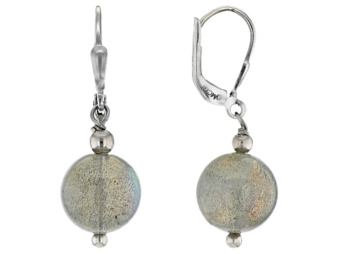 Gray Labradorite Rhodium Over Sterling Silver Dangle Earrings