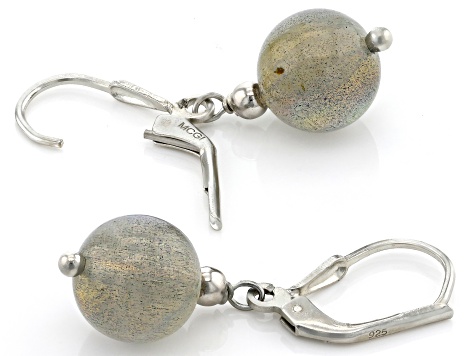 Gray Labradorite Rhodium Over Sterling Silver Dangle Earrings