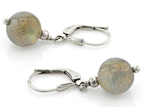 Gray Labradorite Rhodium Over Sterling Silver Dangle Earrings