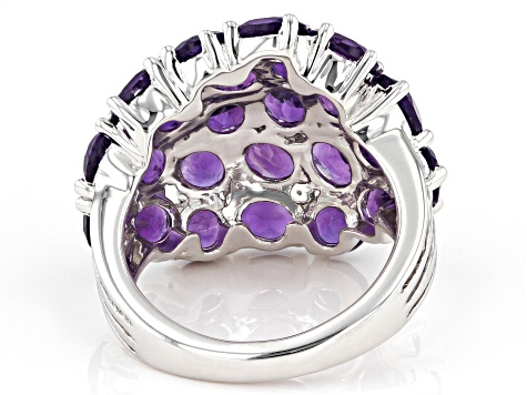 Purple African Amethyst Rhodium Over Sterling Silver Dome Ring 6.45ctw