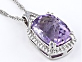 Lavender Amethyst Rhodium Over Sterling Silver Pendant with Chain 5.95ctw