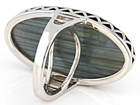 Gray Labradorite Rhodium Over Sterling Silver Ring